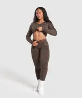 Adapt Camo Long Sleeve Crop Top(Deep Brown/ Soul Brown,XXS)