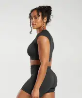 Adapt Fleck Seamless Crop Top(Black/Smokey Grey,XXS)