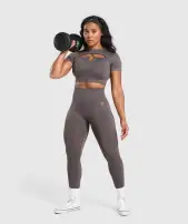Adapt Monogram Seamless Ruched Crop Top(Greyed Purple/Brushed Grey,XXS)