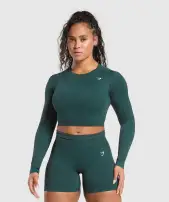 Adapt Fleck Seamless Long Sleeve Crop Top(Darkest Teal/Functional Teal,XXS)
