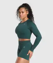 Adapt Fleck Seamless Long Sleeve Crop Top(Darkest Teal/Functional Teal,XXS)