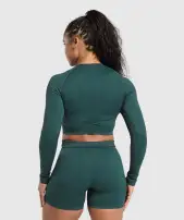 Adapt Fleck Seamless Long Sleeve Crop Top(Darkest Teal/Functional Teal,XXS)