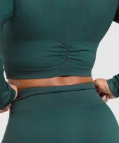 Adapt Fleck Seamless Long Sleeve Crop Top(Darkest Teal/Functional Teal,XXS)