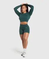 Adapt Fleck Seamless Long Sleeve Crop Top(Darkest Teal/Functional Teal,XXS)