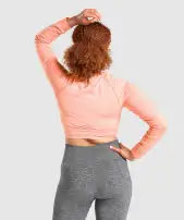 Adapt Marl Seamless Long Sleeve Crop Top(Orange,XS)