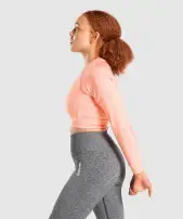 Adapt Marl Seamless Long Sleeve Crop Top(Orange,XS)