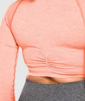 Adapt Marl Seamless Long Sleeve Crop Top(Orange,XS)