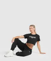 Collegiate Lifestyle Crop Top(Black,XXS)