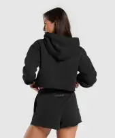 Fleece Crop Pullover(Black,XXS)