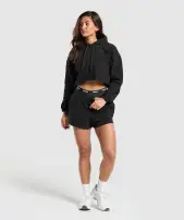 Fleece Crop Pullover(Black,XXS)
