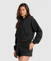 Fleece Zip Hoodie(Black,XXS)