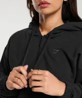 Fleece Zip Hoodie(Black,XXS)
