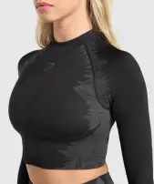 Caged Seamless Long Sleeve Crop Top(Black/Graphite Grey,XXS)