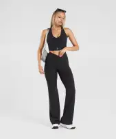 Crossover Regular Flared Leggings(Black,XXS)