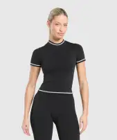 Contrast Seamless Midi Tee(Black,XXS)