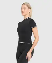 Contrast Seamless Midi Tee(Black,XXS)