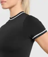 Contrast Seamless Midi Tee(Black,XXS)
