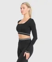 Contrast Seamless Crop Top(Black,XXS)