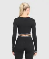 Contrast Seamless Crop Top(Black,XXS)