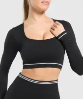 Contrast Seamless Crop Top(Black,XXS)