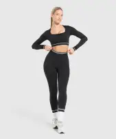 Contrast Seamless Crop Top(Black,XXS)