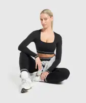 Contrast Seamless Crop Top(Black,XXS)