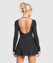 Long Sleeve Workout Dress(Black,XXS)