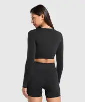 Everyday Seamless Long Sleeve Crop Top(Black,XXS)