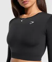 Everyday Seamless Long Sleeve Crop Top(Black,XXS)