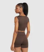 Everyday Cap Sleeve Crop Top(Archive Brown,XXS)