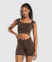 Everyday Cap Sleeve Crop Top(Archive Brown,XXS)