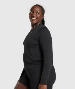 Everyday Seamless Long Sleeve Top(Black,XXS)