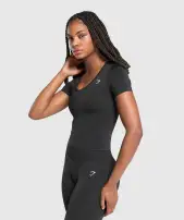 Everyday Seamless Tight Fit Crew Neck Tee(Black,XXS)