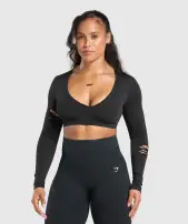 Gains Seamless Distressed Super Crop Top(Black,XXS)