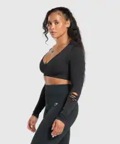 Gains Seamless Distressed Super Crop Top(Black,XXS)