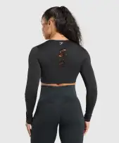 Gains Seamless Distressed Super Crop Top(Black,XXS)