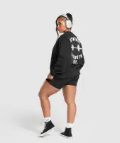 Barbell Hearts Oversized Sweatshirt(Black,XXS)