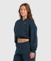 Lifting Club Cropped Zip Up Hoodie(Navy,XXS)