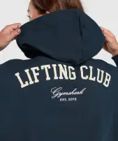 Lifting Club Cropped Zip Up Hoodie(Navy,XXS)