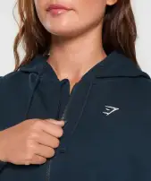 Lifting Club Cropped Zip Up Hoodie(Navy,XXS)