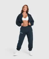 Lifting Club Cropped Zip Up Hoodie(Navy,XXS)