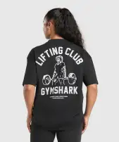 Lifting Club Graphic Oversized T-Shirt(Black,XXS)