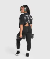 Lifting Club Graphic Oversized T-Shirt(Black,XXS)