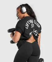 Lifting Club Graphic Oversized T-Shirt(Black,XXS)