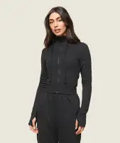 GS x Leana Deeb Hooded Midi Top(Black,XXS)