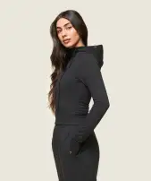 GS x Leana Deeb Hooded Midi Top(Black,XXS)