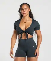 Gains Seamless Crop Top(Black,XXS)