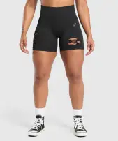 Gains Seamless Distressed Shorts(Black,XXS)