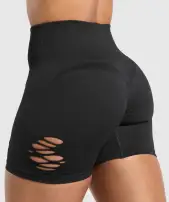 Gains Seamless Distressed Shorts(Black,XXS)