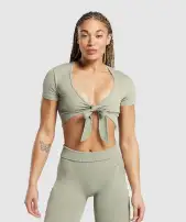 Gains Seamless Fitted Crop Top(Chalk Green,XS)